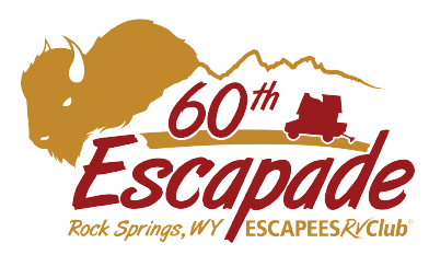 logo for 60th Escapade includes buffalo head, house and wagon, and event information